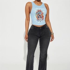 Black wash denim stretch bootcut jeans